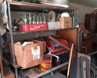 Vintage Gas Tanks, Racks, Coke Cola bottles, Shelving