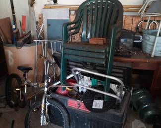 Bench, Childs Bike, Patio chairs
