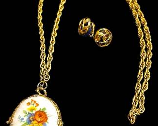 Vintage Locket Necklace with Earrings