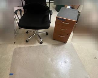 Office Chair With Extra Wheels, Office Mat And Filing Cabinet With Wheels