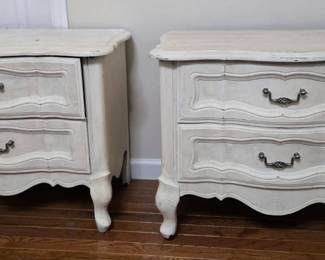 2 Off White Distressed 2 Drawer Night Stands