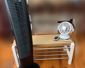 Two IKEA Shoe racks, Small Twosetting Fan, Lasko Rotating Ionizing Fan