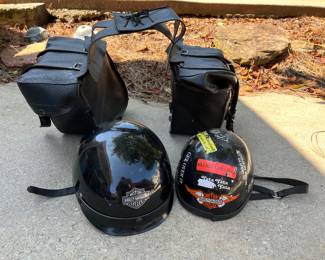 Harley Helmets and Leather Saddle Bags