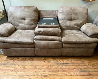 "Suede" Recliner Couch with Charging Station and Cup Holders