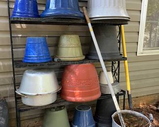 Metal Shelf and Pots/Planters