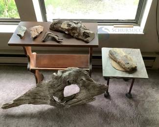 Small Side Table with Slate Top & Wheels, Narrow Wooden Console Table