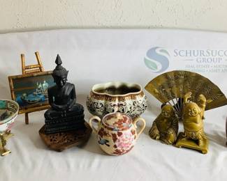 Japanese Vase and Buddha Figurines, Porcelain Ceramics Collection