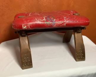 Red Leather & Wooden Legs Footstool Camel saddle