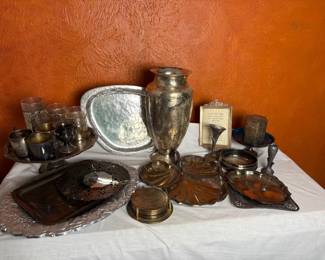 Vintage Silver and Metalware Set, Mixed Metal, Intricate Designs