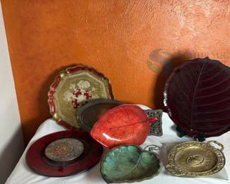 Decorative Plates and Trays Collection, Leaf Patterns, Various Colors