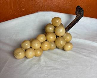 Decorative Marble Grapes Sculpture, Light Beige, Wooden Stem