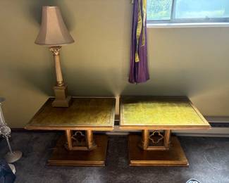 Classic Wood vintage Side Tables with Matching Lamps