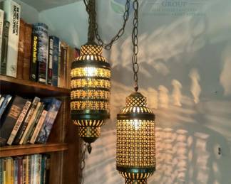 Moroccan Inspired Hanging Lanterns, Antiqued Bronze, Electrical, Ceiling Mount