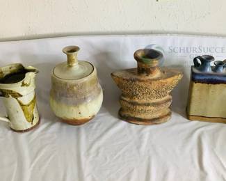Handmade Pottery Vases and Pitcher Set, Multicolored Earthy Tones
