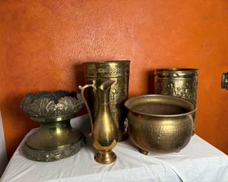 Set of Brass Decorative Items - Includes Pitcher, Planter, Vase, and Urn