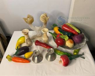 Decorative Marble/Onyx Fruit and Vase Set