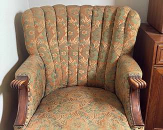 Traditional Upholstered Armchair, Floral Pattern, Wood Frame