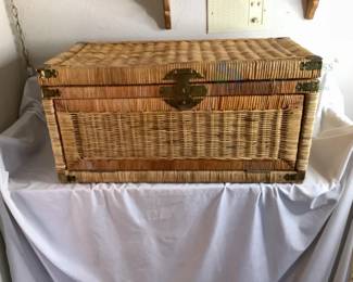 Wicker Trunk with Hinged Lid and Metal Latch Closures