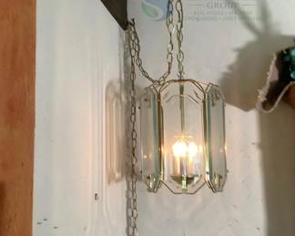 Pendant Light Fixture, 3 Candle-Style Bulbs, Gold Frame, Clear Glass