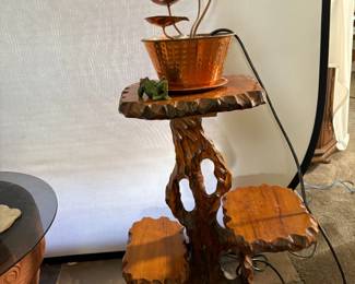 Wooden Plant Stand with 3-Tier Water Fountain, Electric, Decorative Frog