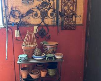 Ornate Decorative Metal Wall Art and Assorted Plant Pots Collection
