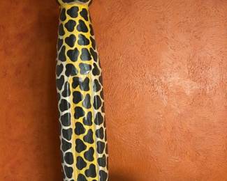 Talavera Decorative Leopard Bowl and Tall Wooden Sculpture, Ceramic, Wood