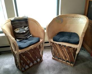 Equipale Chairs, Wood and Lambskin, Includes Cushions and Decorative Blanket