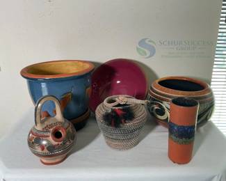 Decorative Ceramic Pots and Rope Basket with Multicolor Patterns