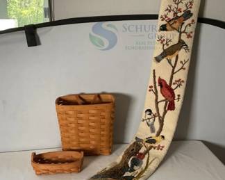 Hooked Rug Wall Hanging & Woven Baskets