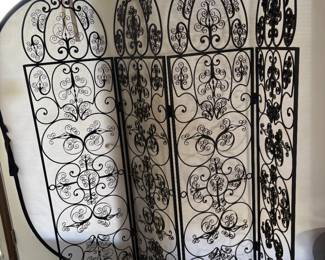 Black Metal Ornate Decorative Room Divider Screen, 3 Panels, Victorian Style