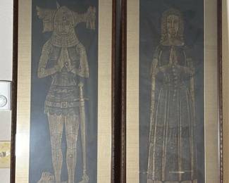 Medieval Brass Rubbing Art, Two Pieces