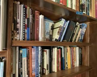 Wooden Bookshelf with Collection of Historical and Genealogical Books