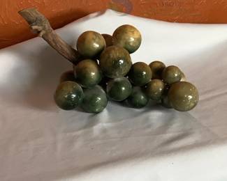 Decorative Marble Stone Grape Cluster, Green/Brown, Natural Wood Stem