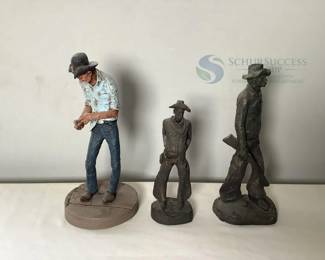 Resin Cowboy Sculptures by Kenney, 12 inches Tall, Mixed Colors