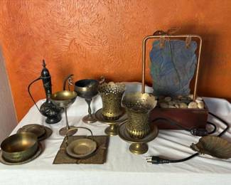 Decorative Metal Home Décor Set with Electric Fountain and Vases