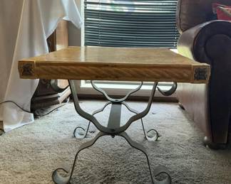 Table with Marble Top and Ornate Wrought Iron Legs