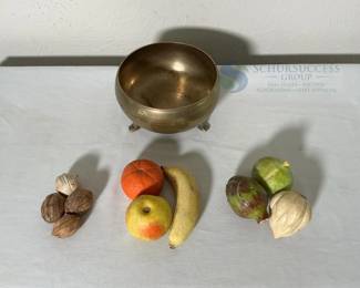 Decorative Faux Fruit Set with Brass Bowl