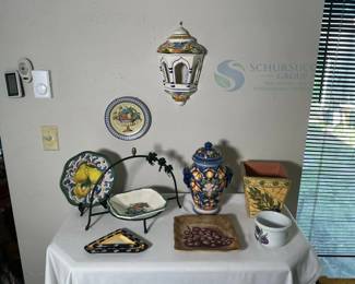 Multi-colored Decorative Ceramic Pottery & Plates Set with Fruit Motifs