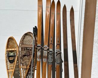 Vintage Lund Wooden Skis & Bob Maki Snowshoes, XC Bindings, Hayward WI