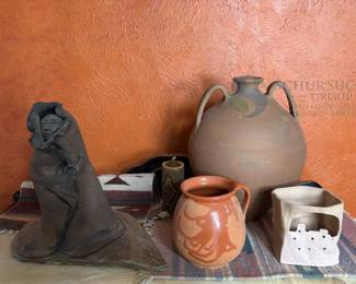 Ceramic Pottery & Sculpture Collection, Human Figure, Large Vase, Orange Jug