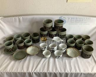 Japanese Tea Set, 29-Piece Ceramic, Made in Japan, Crackle Glaze, Hand-Crafted