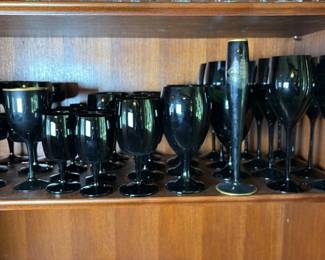 Black Glassware Set, Black with Gold Rim, Wine Glasses and Champagne Flutes