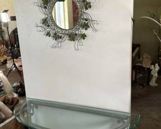 Traditional Console Table with Glass Top, Metal Frame, Ornate Legs