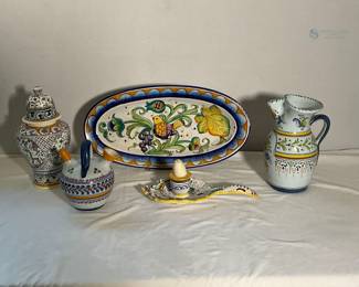 Talavera Ceramic Pottery Set, Multicolored Hand-Painted, Includes Ginger Jar
