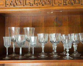 Set of 12 Crystal Wine Glasses, Cut Glass Design, Variety of Shapes