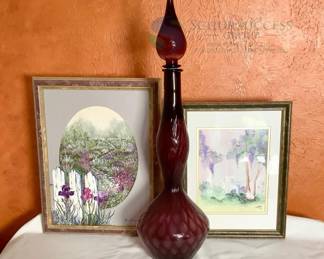 Art Glass Decanter/Vase & Artwork