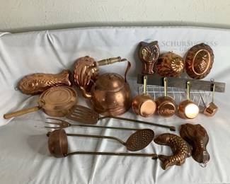 Copper Kitchenware Set, 17 Pieces, Includes Kettle, Pots, Molds, Utensils