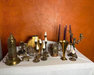 Vintage Brass and Metal Candle Holders, Assorted Decorative Designs