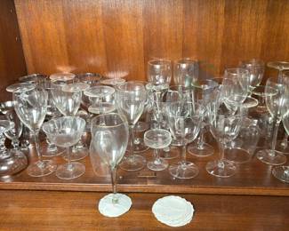 Mixed Glassware Set, Approximately 30 Pieces, Clear with Silver Rims