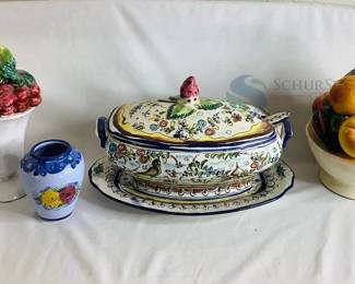 Ceramic Fruit Centerpiece & Tureen Set, Serial No. 200721, Multicolored Glossy Finish